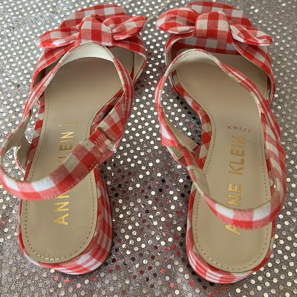 Anne Klein Red and White Checkered Sandals - Picture 5 of 15